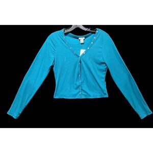 Rue 21 - Women's Casual Long Sleeve Button Down T-Shirt - Blue - Large